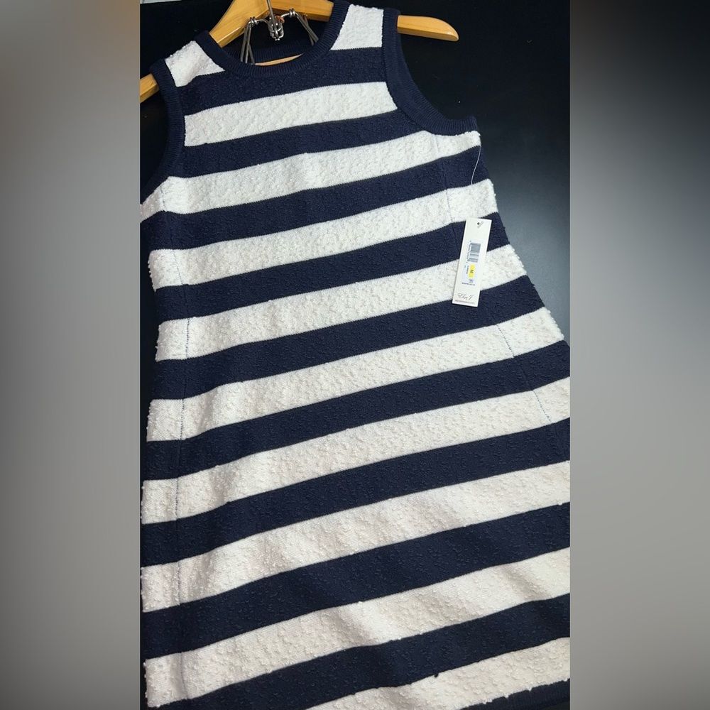 Eliza J classic stripe boucle shift dress Navy & White Size Medium NWT nautical